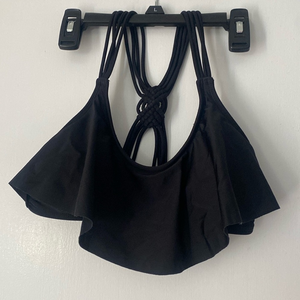 black bikini top with a ruffle